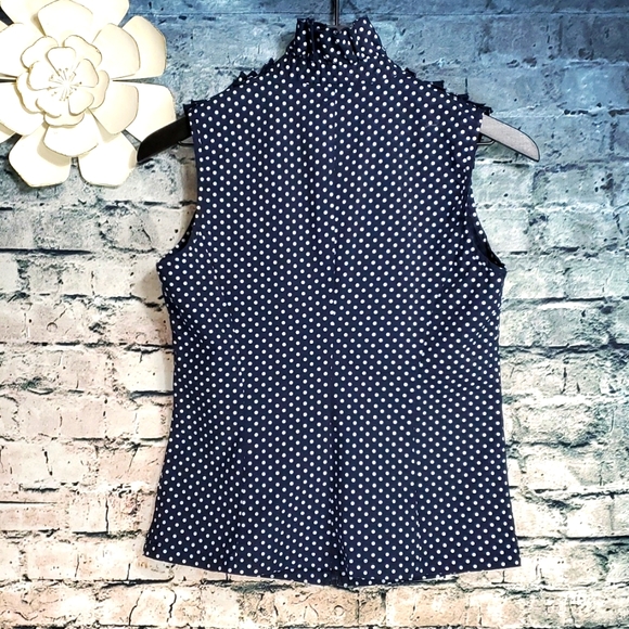 DS by Debbie Shuchat | Retro Style Navy Blue and White Polka Dot Ruffled Blouse - Picture 7 of 9